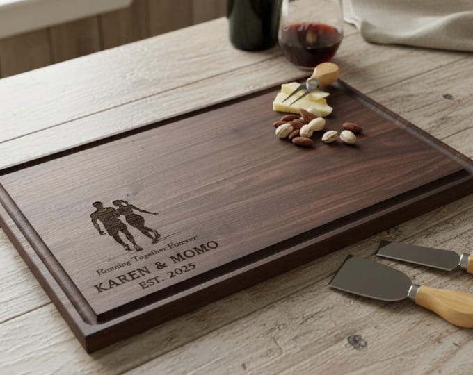 Personalized Cutting Board – Running Couple: Custom Engraved Charcuterie Board, Fitness Motivation, Athletic Couple, Jogging, Marathon Gift