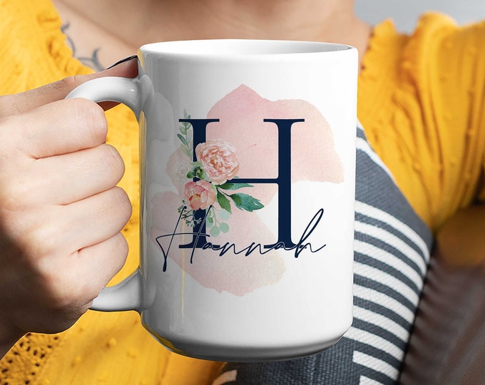 Personalized 11oz  and 15oz Mug, Custom Mug,  Personalized Mug with Name, Custom Floral Mug, Bridesmaid Gift, Custom Initial Mug, Coffee Mug