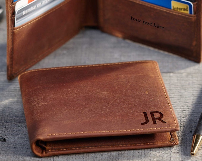 Custom Engraved Genuine Cowhide Leather Wallet for Men – Personalized Bifold Gift for Father's Day, Graduation, & More