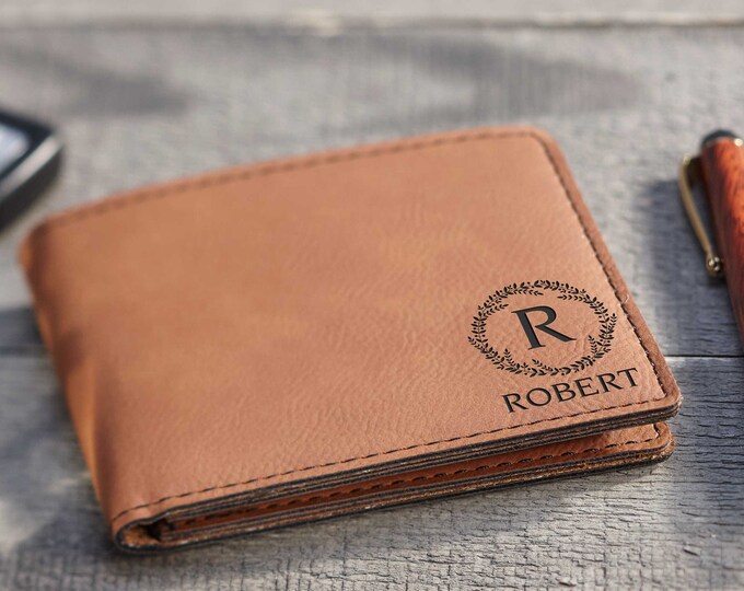Personalized Slim Wallet - Custom Engraved Leatherette Mens Wallet: Perfect for Father's Day, Groomsmen, Boyfriend, Best Man Gift