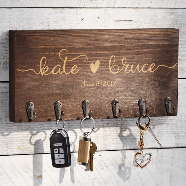 Personalized  Key hanger, Custom Key hook, Engraved key holder for wall, Mask hanger, Housewarming gift, Gift for the couple