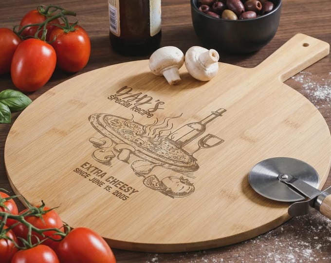 Personalized Pizza Paddle for Dad, Custom Engraved Bamboo Peel, Father's Day Pizzeria Serveware