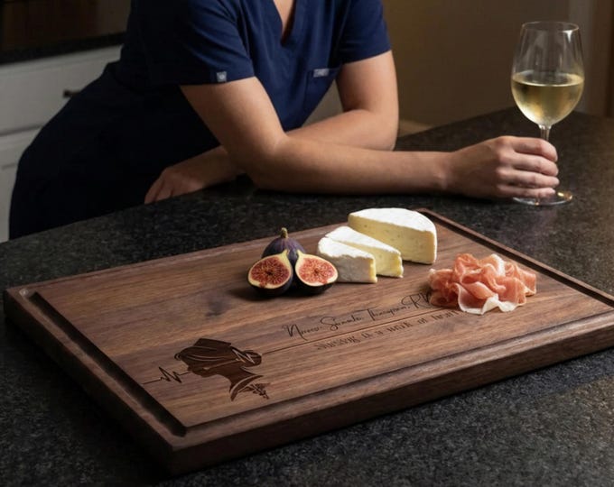 Personalized Cutting Board for Nurse, Custom Walnut Wood Platter, Medical Graduation Tray