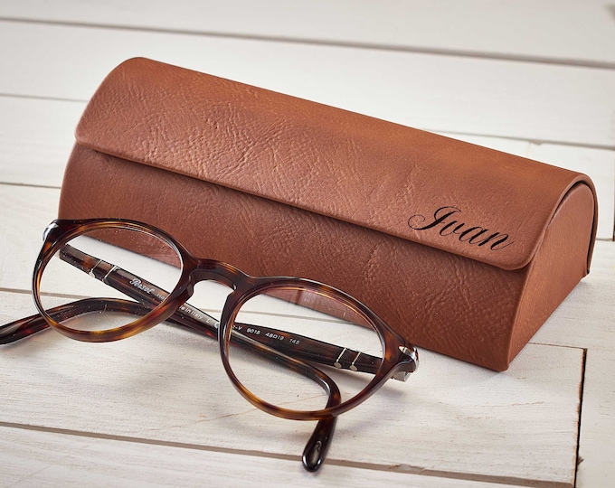 Personalized Sunglasses Case – Custom Engraved Vegan Leather Eyeglass Case – Protective Hardshell Case for Men & Women, Gift for Him or Her
