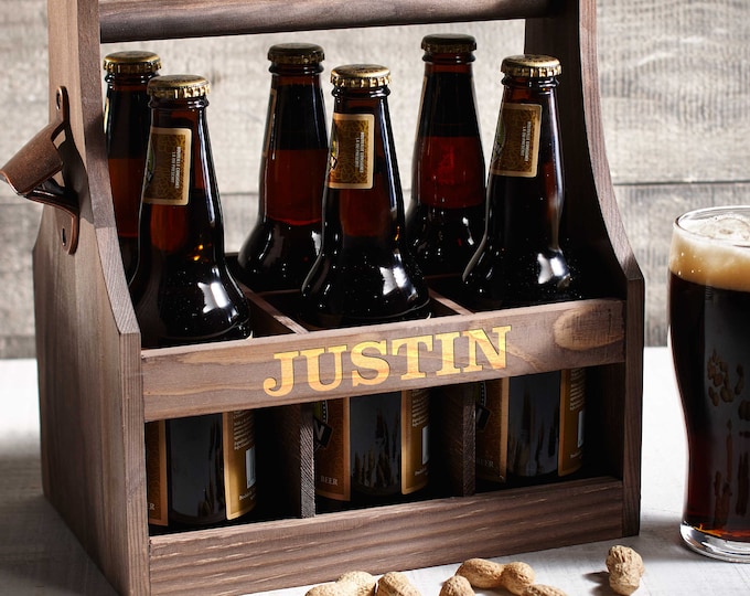 Personalized Beer Caddy, Wooden beer Carrier,  Six Pack Beer Holder, Father's day gift, Gift for him, Groomsman Gift, Christmas Gift