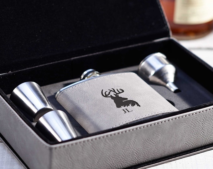 Personalized Flask, Custom Engraved Flask Set with Shot Glasses: Perfect Groomsman, Best Man, Father of the Groom, and Wedding Gifts