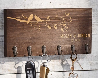 Personalized  Key hanger, Custom Key hook, Engraved key holder for wall, Mask hanger, Housewarming gift, Gift for the couple