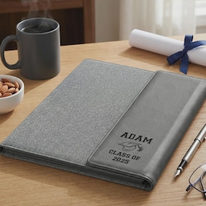 Personalized Graduation Portfolio , Custom Class of 2025 Grey Document Padfolio