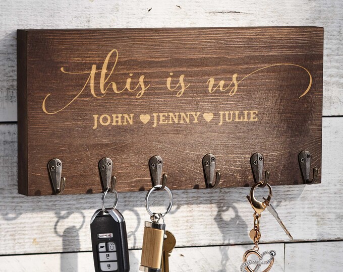 Personalized  Key hanger, Custom Key hook, Engraved key holder for wall, Mask hanger, Housewarming gift, Gift for the couple