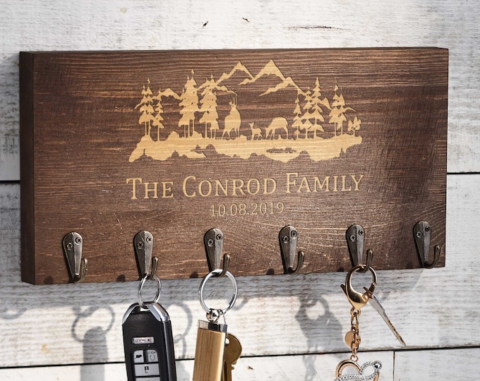 Personalized  Key hanger, Custom Key hook, Engraved key holder for wall, Mask hanger, Housewarming gift, Gift for the couple