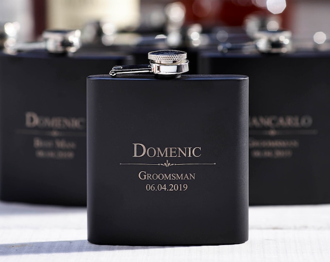 Personalized Set Of 6 Flasks, Groomsmen Wedding Gift, Best Man  Flasks, Customized Wedding Flasks, Engraved Flasks