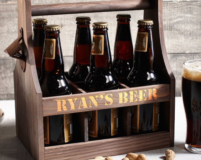 Personalized Beer Caddy, Wooden beer Carrier,  Six Pack Beer Holder, Father's day gift, Gift for him, Groomsman Gift, Christmas Gift