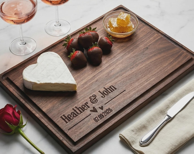 Personalized Valentine's Day Cutting Board, Custom Wood Anniversary Platter, Romantic Couple Keepsake
