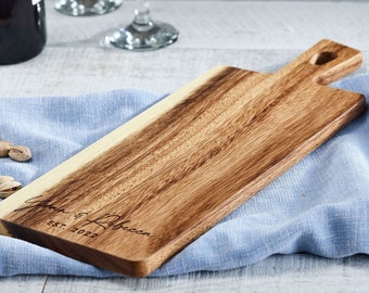 Tabla de pan personalizada, tabla de quesos personalizada, tabla de paddle Acacia, regalo de boda, regalos de inauguración de la casa, regalos de boda, regalos de Navidad