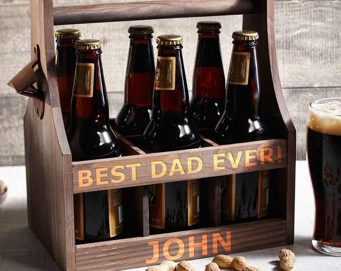 Personalized Beer Caddy, Wooden beer Carrier,  Six Pack Beer Holder: Father's Day Gift, Best Dad Ever, Gift for him,  Christmas Gift