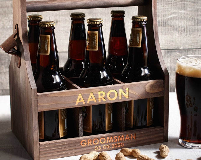 Personalized Beer Caddy, Wooden beer Carrier,  Six Pack Beer Holder, Father's day gift, Gift for him, Groomsman Gift, Christmas Gift