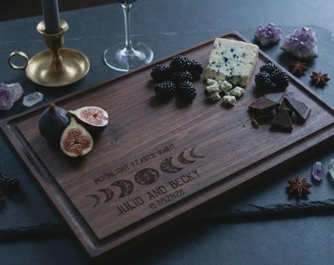 Personalized cutting board, Celestial: Custom Engraved Charcuterie Board, Lunar, Moon Phases, Gift for the Couple, Housewarming Gift