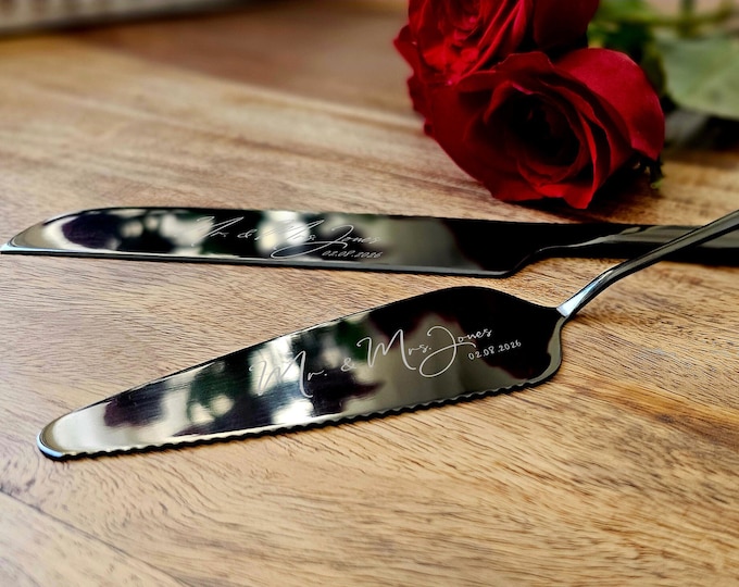 Personalized Wedding Cake Knife and Server Set: Laser Engraved with Four Color Options, Custom knife and server set, wedding gift