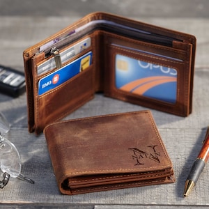 Cartera de piel de vacuno personalizada para hombre: Cartera Crazy Horse personalizada para el Día del Padre, graduación, San Valentín y regalos para padrinos de boda.