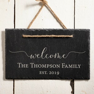 Personalized Slate Hanging Door Sign, Custom Slate Decor, Rustic Indoor Outdoor Home Sign, Housewarming, Birthday, Anniversary Gift