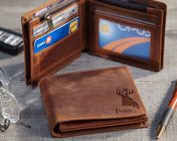 Personalized Leather Wallet - Custom Engraved Elk Wallet: Graduation Gift, Father's Day Gift, Graduation Gift, Birthday Gift, Valentine Gift