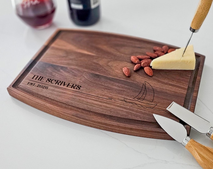 Personalized cutting board – Sail Boat: Custom Engraved Nautical charcuterie board, Coastal Gift, Sailor Gift, Captain Gift, Wedding Gift