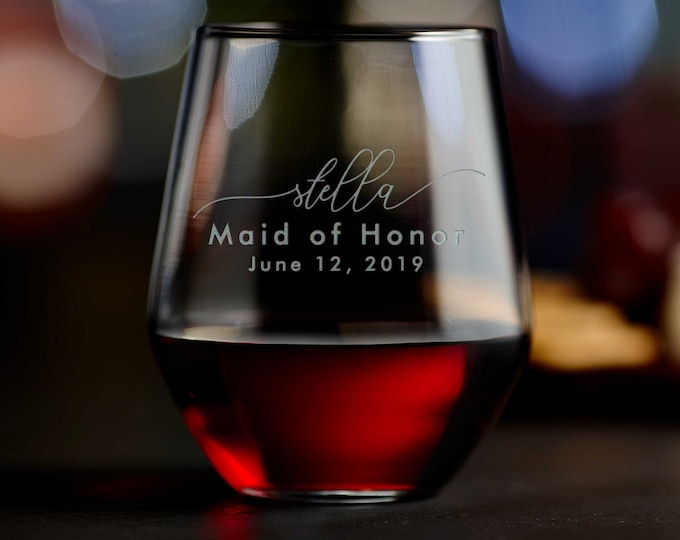 Personalized wine Glass, wine glasses, Stemless wine glass, Engraved Glass, Monogram wine Glass, wedding gifts, bridesmaid gifts