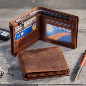 Portefeuille pour homme, portefeuille en cuir Crazy Horse, portefeuille personnalisé, cadeau fête des pères, portefeuille personnalisé, portefeuille en cuir vieilli, cadeau Saint-Valentin