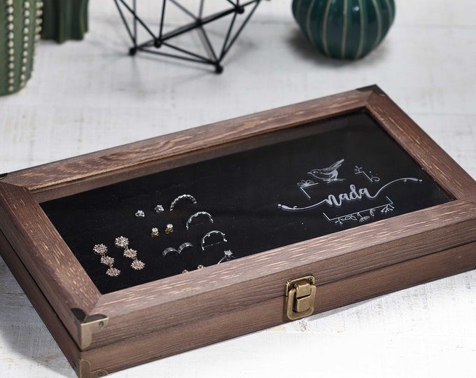 Personalized Jewelry Display, jewelry organizer, engraved Jewelry box, Large Jewelry Case, Gift for her, Mother's day gift, Christmas gift