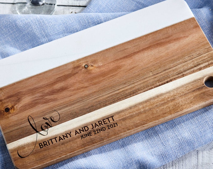 Personalized Wood and Marble Charcuterie Board, Customized Cutting Board: Housewarming, Hosting, Wedding, Engagement, Anniversary Gift