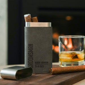 Personalized Cigar Travel Case, Monogrammed Cigar Case with cutter, Custom leatherette cigar case, Groomsmen Gifts, Father&#39;s Day Gift,