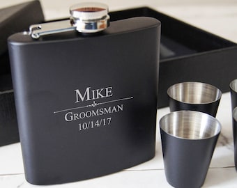Personalized Flask Set with Shot Glasses , gift box with customized flask, Groomsman Gifts, Best man Gifts. Grooms Gift, weddings gifts