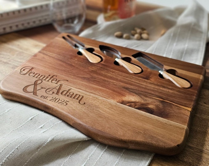 Celebrate Every Occasion with our Personalized Acacia Cheese Boards: Unique shape Board - The Perfect Wedding and Housewarming gifts!