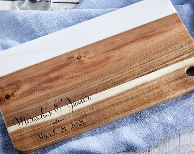 Personalized Wood and Marble Cheese Board - Ideal Gift for Weddings, Housewarming - Custom Engraving boards- charcuterie board