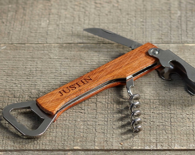 Personalized Wine Bottle Opener,  Personalized Bottle Opener, Custom Beer Opener, Engraved Multi Tool Corkscrew, Ideal Groomsmen gifts