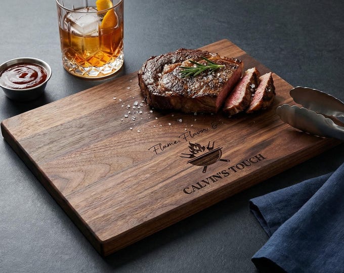 Personalized BBQ Cutting Board with Juice Groove, Custom Engraved Grill Master Meat Platter