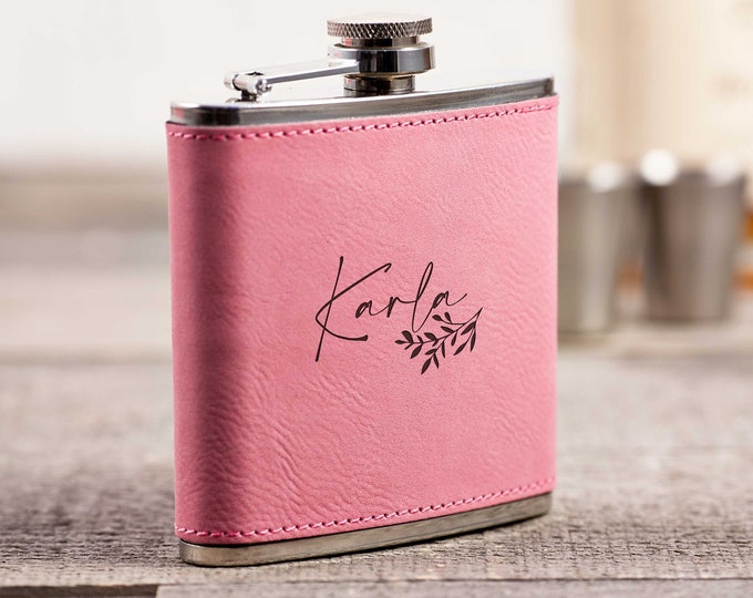 Personalized Flask For Her, Custom Engraved Flask Set with Shot Glasses, Bridesmaid Gift, Gift for Her, Bachelorette Party Gift