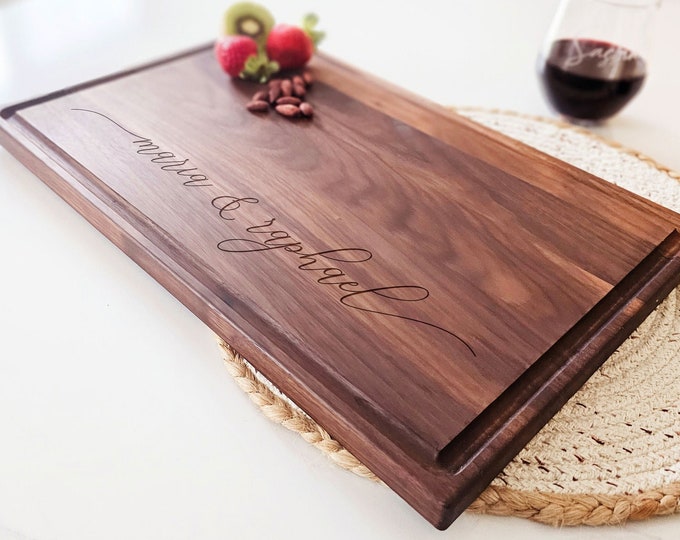 Personalized Walnut Cutting Board with Juice Groove, laser-engraved cutting board, Wedding gifts,  Christmas gifts, Custom Engraved Gift