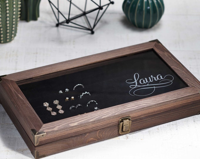 Personalized Jewelry Display, jewelry organizer, engraved Jewelry box, Large Jewelry Case, Gift for her, Mother's day gift, Christmas gift