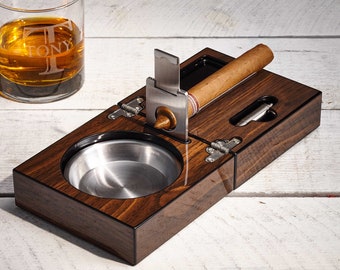 Personalized Cigar Ashtray, Custom Cigar Cutter, Ashtray Guillotine, Engraved Ashtray, Gift For Him, Christmas Gift,  Cigar Lover Gift