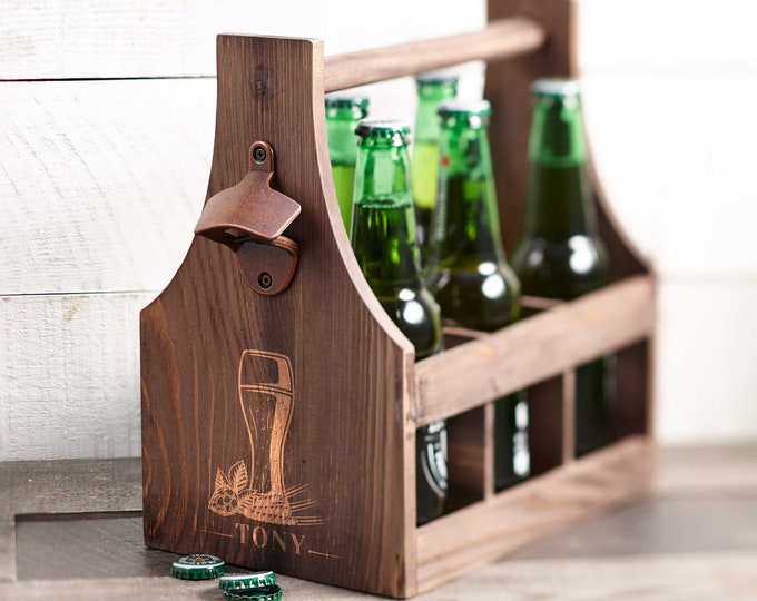 Personalized Beer Caddy, Wooden beer Carrier,  Six Pack Beer Holder, Father's day gift, Gift for him, Groomsman Gift, Christmas Gift