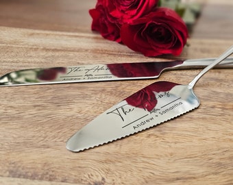 Personalized Wedding Cake Knife and Server Set: Laser Engraved with Four Color Options, Custom knife and server set, wedding gift