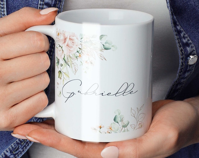 Personalized 11oz  and 15oz Mug, Custom Mug,  Personalized Mug with Name, Custom Floral Mug, Bridesmaid Gift, Custom Initial Mug, Coffee Mug