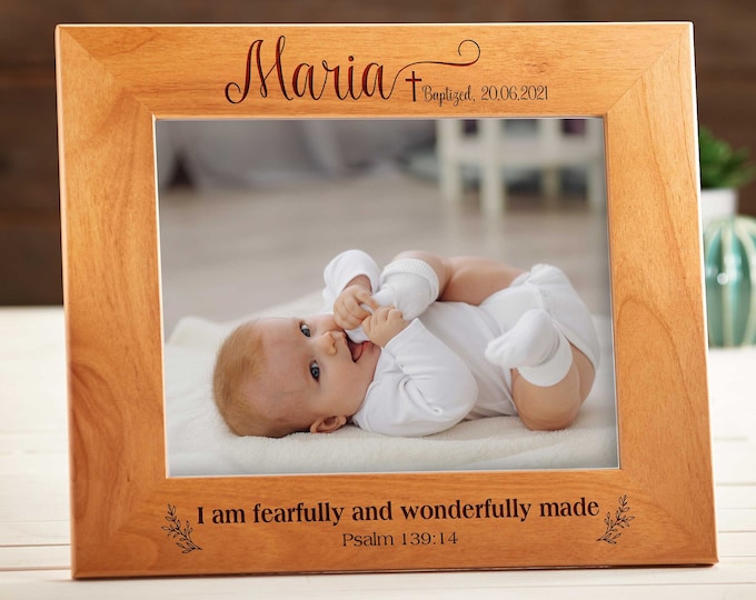 Personalized engraved frame, Custom photo frame, Baptism photo frame, Baby's baptism frame