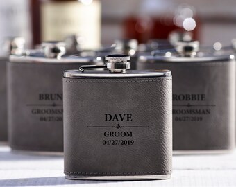 Personalized Set Of 11 Flasks, Groomsmen Wedding Gift, Best Man Leather Flasks, Customized Wedding Flasks, Engraved Leatherette Flasks