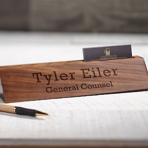 Nom de bureau personnalisé en bois, porte-cartes compensé de bureau, nom de bureau personnalisé en noyer, plaque signalétique de bureau personnalisée exécutive, panneau en bois