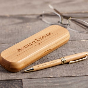 Stylo et boîte personnalisés, Cadeau pour la fête des pères, Cadeau pour lui, Stylo gravé, Cadeau de bureau, Boîte en bois de bambou personnalisée