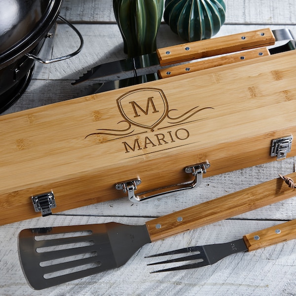 Personalized BBQ Set, Engraved BBQ set, Customized BBQ Utensil Set,  Personalized Grill Tool Set, Gift for him, Fathers Day Gift