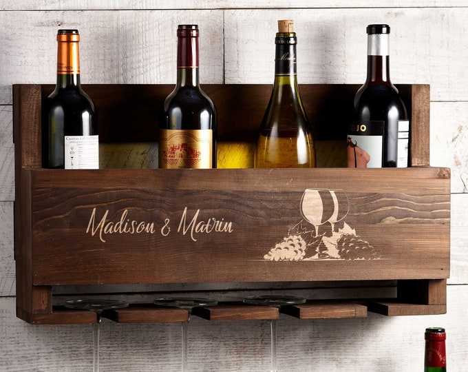 Personalized Wine Rack, Customized Bottle Wine Rack, Rustic Wine Rack, Wall Mounted Wine Rack, Gift for the couple, Christmas Gift