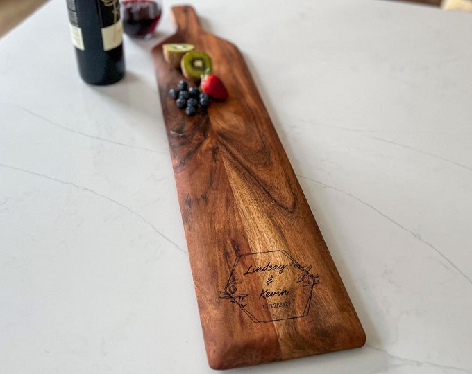 Personalized Extra Large Acacia Bread Board | Laser Engraved | 28x6 | Customizable Gift for Wedding, Housewarming, and Couples-Paddle Board